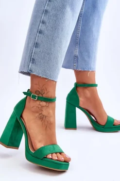 Damskie Boto Modne Zamszowe Sandałki Na Kwadratowym Obcasie Zielone Merila