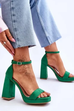 Damskie Boto Modne Zamszowe Sandałki Na Kwadratowym Obcasie Zielone Merila