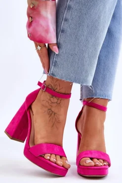 Boto Modne Zamszowe Sandałki Na Kwadratowym Obcasie Fuksja Merila