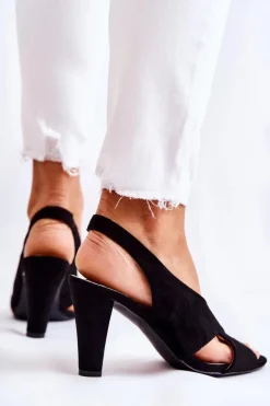 Damskie Damskie buty S.Barski Modne Zamszowe Sandały Czarne Therala