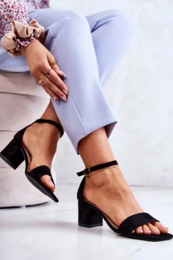 New Buty damskie Vinceza Modne Zamszowe Sandały Na Słupku Czarne Rovena