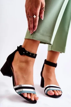 Boto Sandały Na Obcasie*Modne Zamszowe Sandały Na Niskim Słupku Czarne Nallia