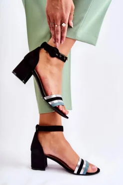 Boto Sandały Na Obcasie*Modne Zamszowe Sandały Na Niskim Słupku Czarne Nallia