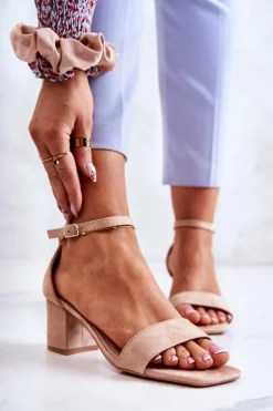 Buty damskie Vinceza Sandały Na Obcasie*Modne Zamszowe Sandały Na Słupku Beżowe Rovena