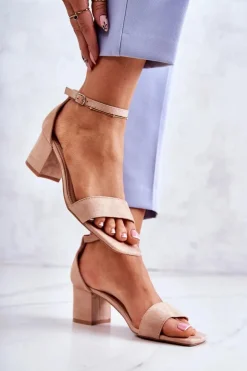 Buty damskie Vinceza Sandały Na Obcasie*Modne Zamszowe Sandały Na Słupku Beżowe Rovena