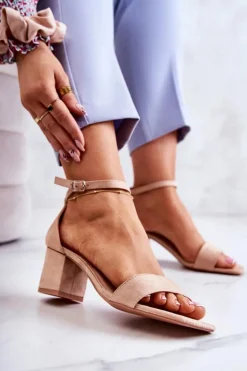 Buty damskie Vinceza Sandały Na Obcasie*Modne Zamszowe Sandały Na Słupku Beżowe Rovena