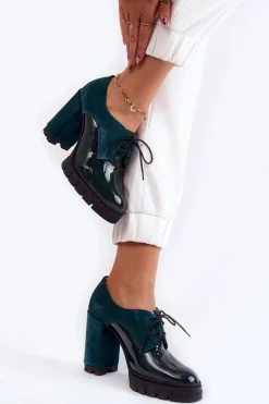 Outlet Boto Modne Zamszowo-Lakierowane Botki Na Platformie Zielone Carisa