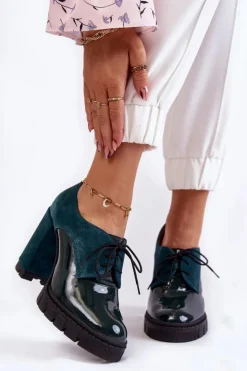 Outlet Boto Modne Zamszowo-Lakierowane Botki Na Platformie Zielone Carisa