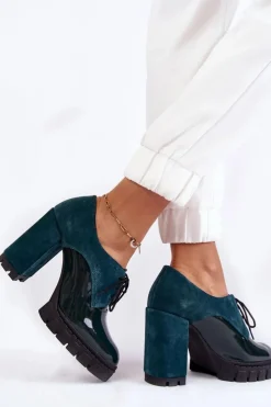 Outlet Boto Modne Zamszowo-Lakierowane Botki Na Platformie Zielone Carisa