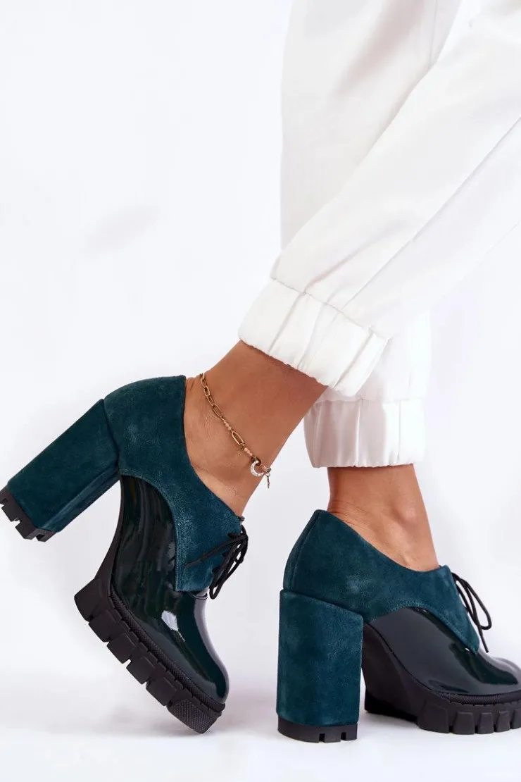 Outlet Boto Modne Zamszowo-Lakierowane Botki Na Platformie Zielone Carisa