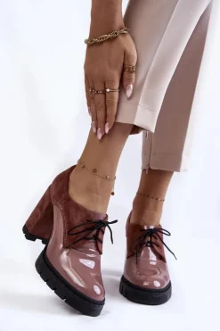 Boto Damskie Trapery|Botki Sznurowane*Modne Zamszowo-Lakierowane Botki Na Platformie Różowe Carisa