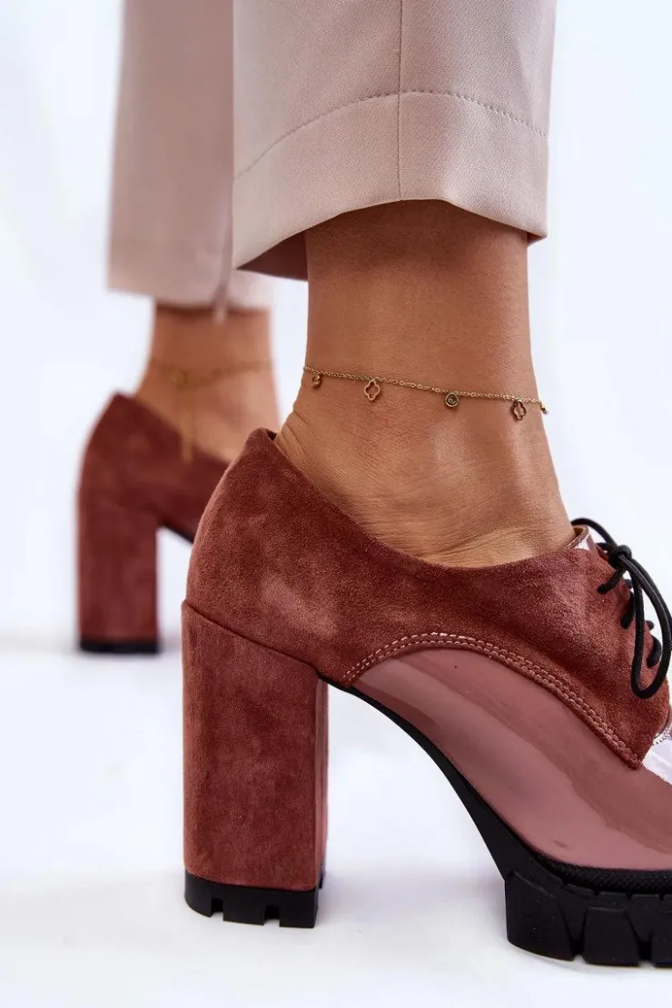 Boto Damskie Trapery|Botki Sznurowane*Modne Zamszowo-Lakierowane Botki Na Platformie Różowe Carisa