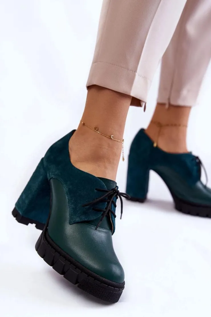 Damskie Boto Modne Zamszowo-Skórzane Botki Na Platformie Zielone Carisa