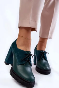 Damskie Boto Modne Zamszowo-Skórzane Botki Na Platformie Zielone Carisa