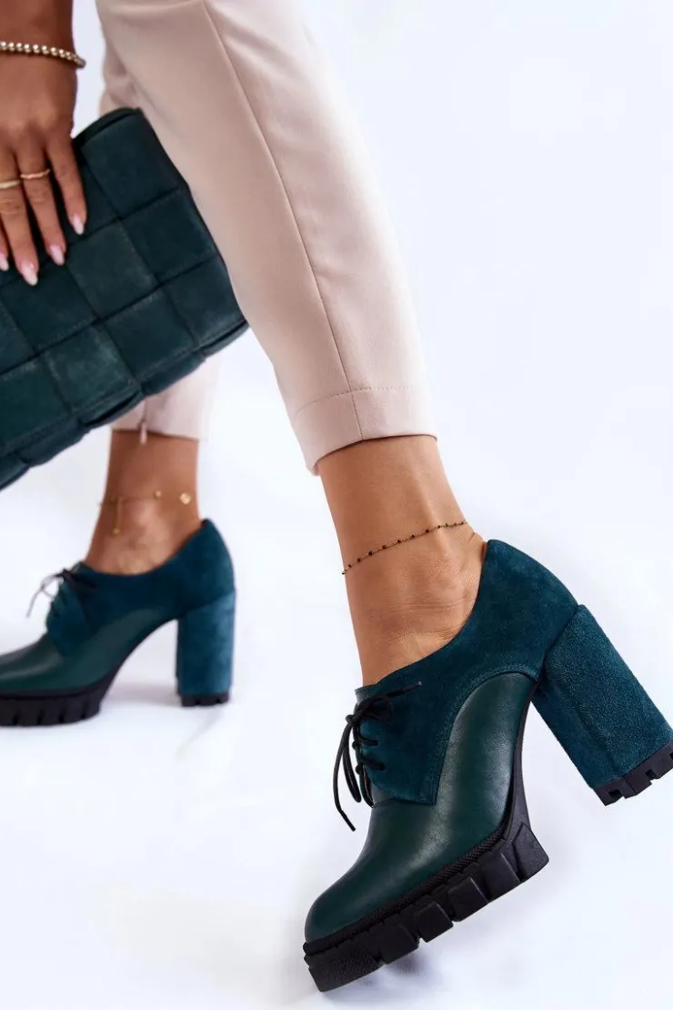 Damskie Boto Modne Zamszowo-Skórzane Botki Na Platformie Zielone Carisa