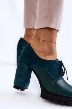 Damskie Boto Modne Zamszowo-Skórzane Botki Na Platformie Zielone Carisa