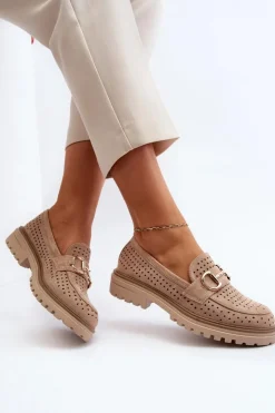 Boto Mokasyny Damskie Zamszowe*Mokasyny Damskie Ażurowe Z Ozdobą Beżowe Talesse