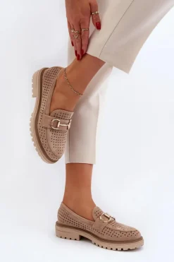 Boto Mokasyny Damskie Zamszowe*Mokasyny Damskie Ażurowe Z Ozdobą Beżowe Talesse