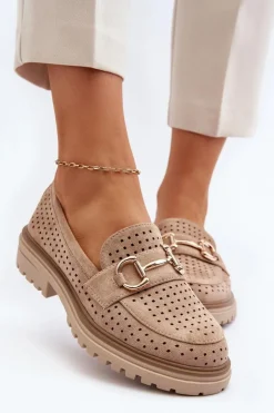 Boto Mokasyny Damskie Zamszowe*Mokasyny Damskie Ażurowe Z Ozdobą Beżowe Talesse