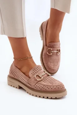 Boto Mokasyny Damskie Zamszowe*Mokasyny Damskie Ażurowe Z Ozdobą Różowe Talesse