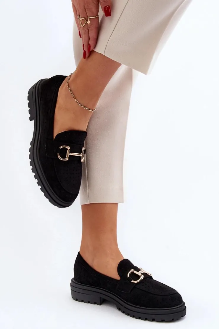 Damskie Boto Mokasyny Damskie Ażurowe Z Ozdobą Czarne Talesse