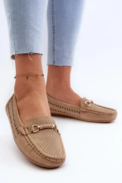 Boto Loafersy Damskie|Mokasyny Damskie Skórzane*Mokasyny Damskie Ażurowe Z Ozdobą Brązowe Kaydance Brązowy