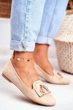 Best Boto Mokasyny Damskie Beżowe Lordsy Frędzle Therese