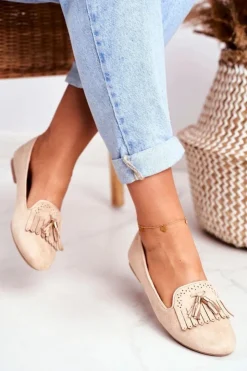 Best Boto Mokasyny Damskie Beżowe Lordsy Frędzle Therese