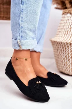 Boto Mokasyny Damskie Zamszowe*Mokasyny Damskie Czarne Lordsy Frędzle Therese