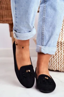 Boto Mokasyny Damskie Zamszowe*Mokasyny Damskie Czarne Lordsy Frędzle Therese