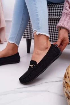 Sale Boto Mokasyny Damskie Czarne Zamszowe Sonnero