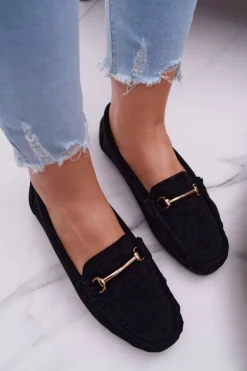 Sale Boto Mokasyny Damskie Czarne Zamszowe Sonnero