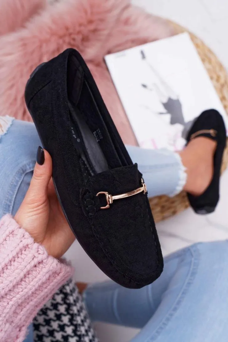 Sale Boto Mokasyny Damskie Czarne Zamszowe Sonnero