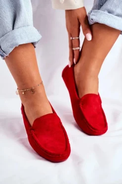 Damskie Evento Mokasyny Damskie Czerwone Zamszowe Morreno