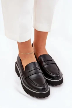 Boto Mokasyny Płaskie|Mokasyny Damskie Skórzane*Mokasyny Damskie Eko Skórzane Z Cyrkoniami Czarne Wilamla