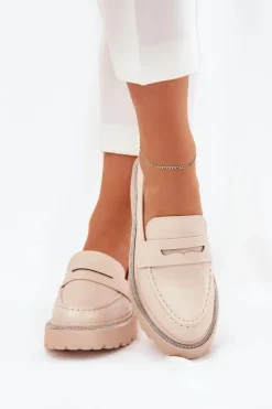 Damskie Boto Mokasyny Damskie Eko Skórzane Z Cyrkoniami Beżowe Wilamla