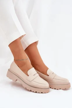 Damskie Boto Mokasyny Damskie Eko Skórzane Z Cyrkoniami Beżowe Wilamla