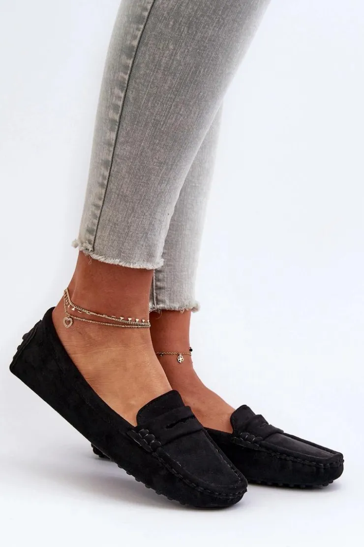 Online Boto Mokasyny Damskie Eko Zamszowe Czarne Adelmarie