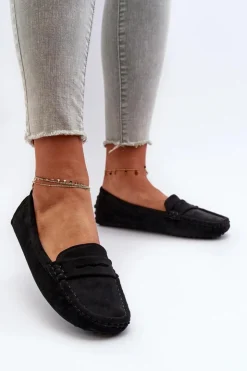 Online Boto Mokasyny Damskie Eko Zamszowe Czarne Adelmarie
