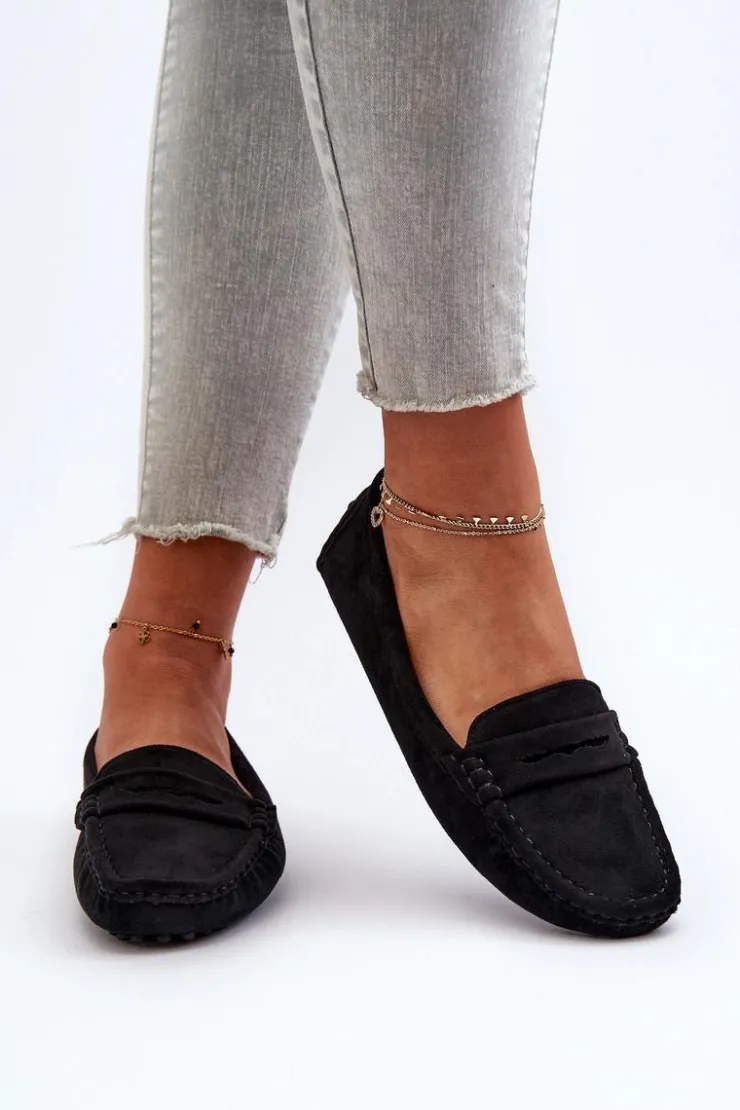 Online Boto Mokasyny Damskie Eko Zamszowe Czarne Adelmarie