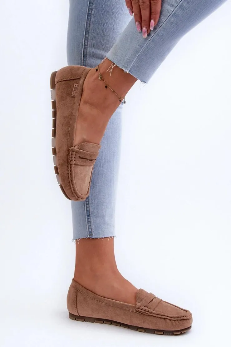 Big Star Shoes Loafersy Damskie|Mokasyny Damskie Zamszowe*Mokasyny Damskie Eko Zamszowe Big Star NN274930 Memory Foam System Beżowe