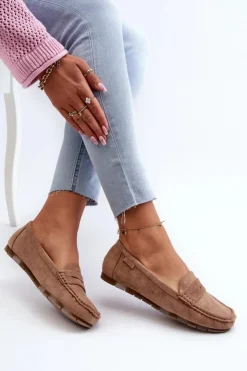 Big Star Shoes Loafersy Damskie|Mokasyny Damskie Zamszowe*Mokasyny Damskie Eko Zamszowe Big Star NN274930 Memory Foam System Beżowe