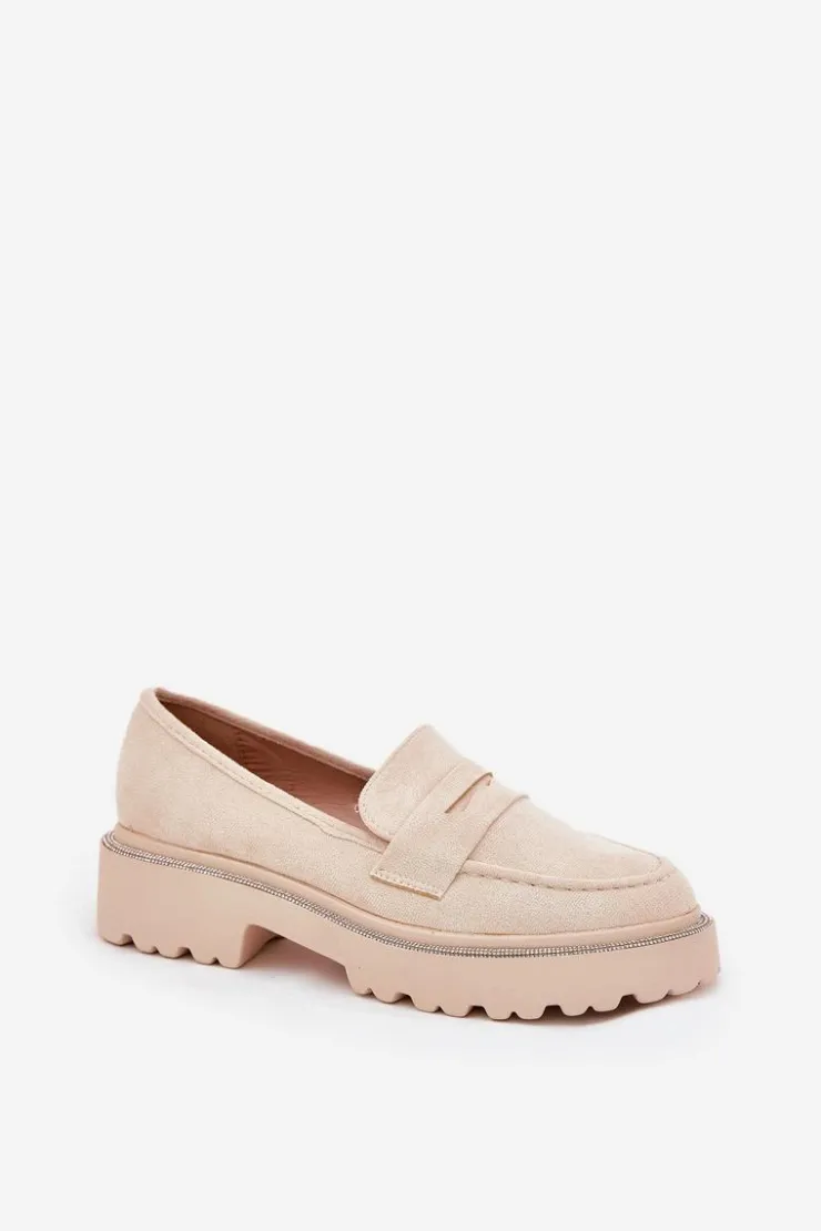 Damskie Boto Mokasyny Damskie Eko Zamszowe Z Cyrkoniami Beżowe Wilamla