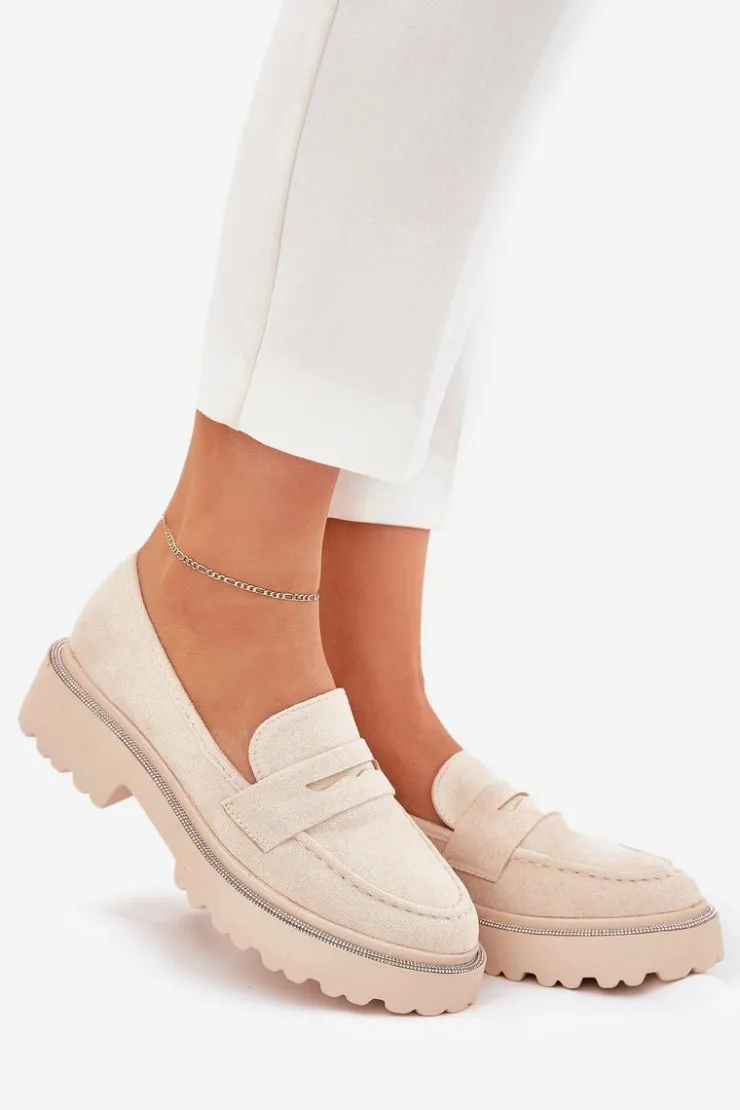 Damskie Boto Mokasyny Damskie Eko Zamszowe Z Cyrkoniami Beżowe Wilamla