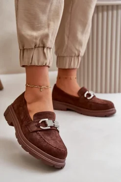 Boto Mokasyny Damskie Zamszowe*Mokasyny Damskie Eko Zamszowe Z Ozdobą Brązowe Wistera