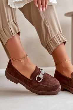 Boto Mokasyny Damskie Zamszowe*Mokasyny Damskie Eko Zamszowe Z Ozdobą Brązowe Wistera