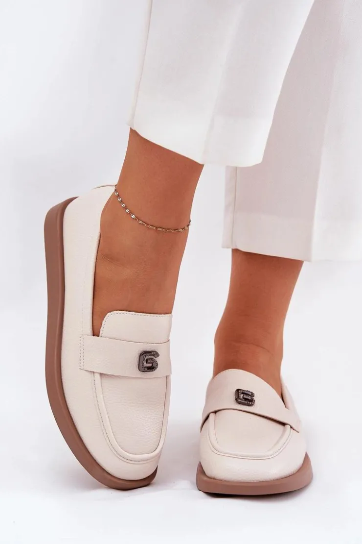 Damskie Buty damskie Vinceza Mokasyny Damskie Eleganckie Z Ozdobnym Małym Detalem Vinceza 62208 Beżowe