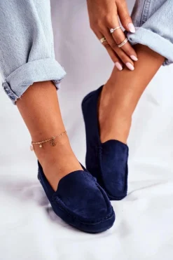Evento Loafersy Damskie|Mokasyny Damskie Zamszowe*Mokasyny Damskie Granatowe Zamszowe Morreno Niebieski