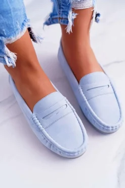 Damskie buty S.Barski Mokasyny Damskie Skórzane*Mokasyny Damskie Komfortowe Błękitne Devi