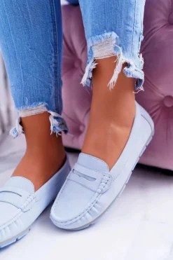 Damskie buty S.Barski Mokasyny Damskie Skórzane*Mokasyny Damskie Komfortowe Błękitne Devi